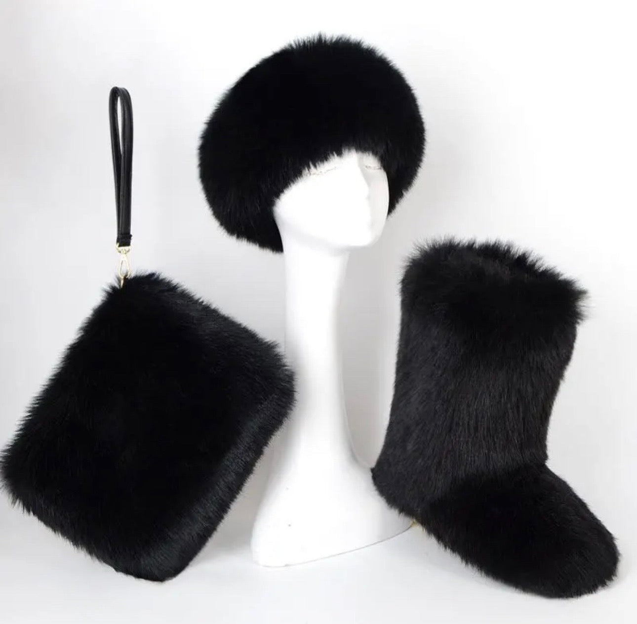 Faux Fur Boot purse headband set