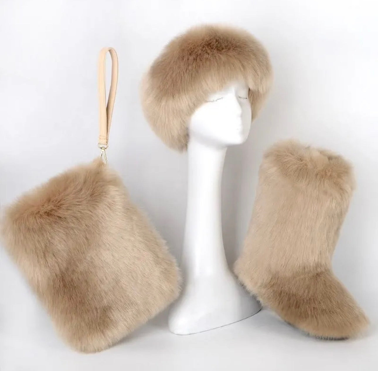 Faux Fur Boot purse headband set