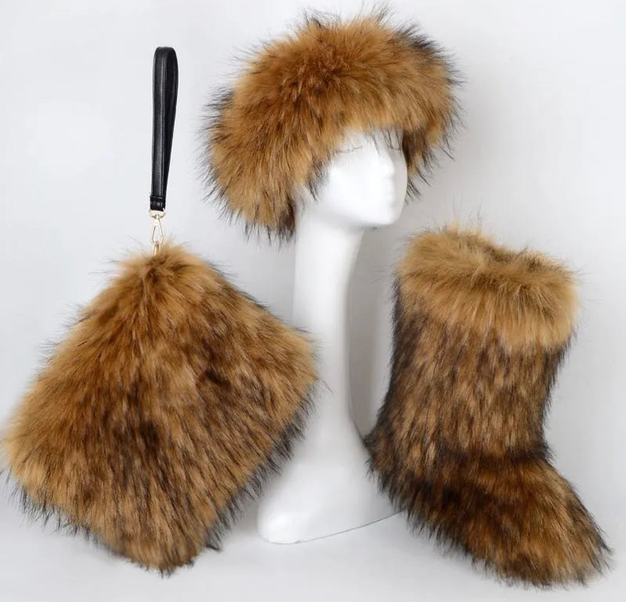 Faux Fur Boot purse headband set