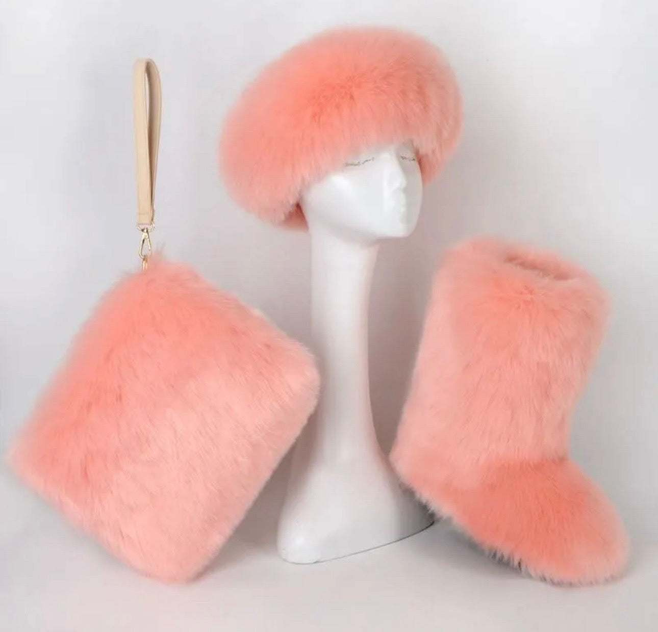 Faux Fur Boot purse headband set