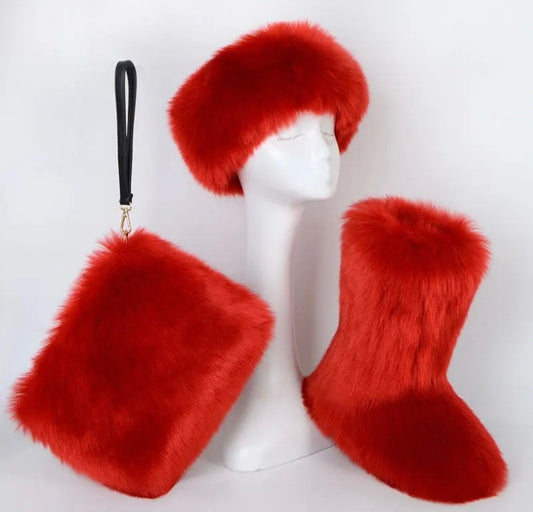 Faux Fur Boot purse headband set