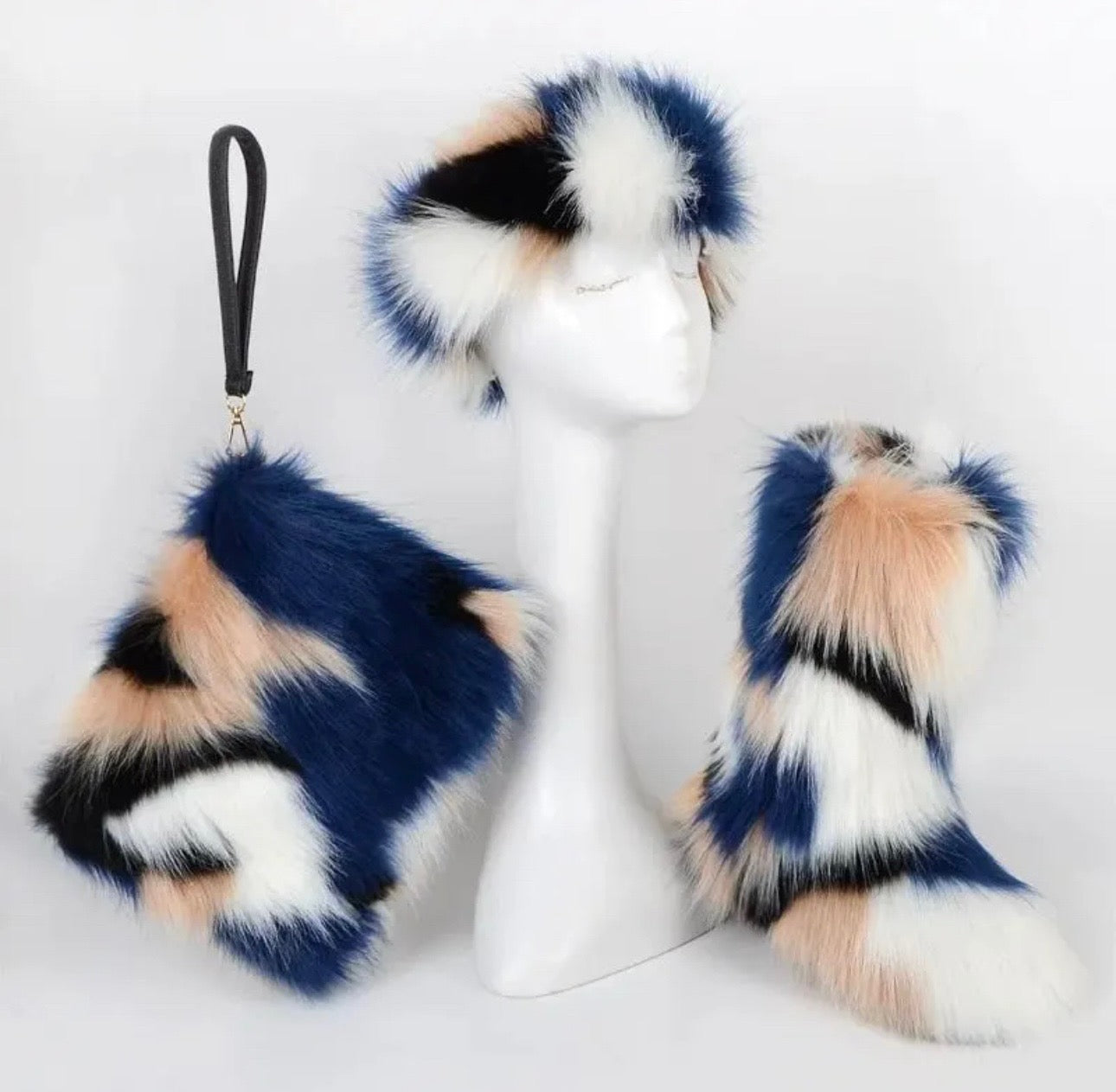 Faux Fur Boot purse headband set