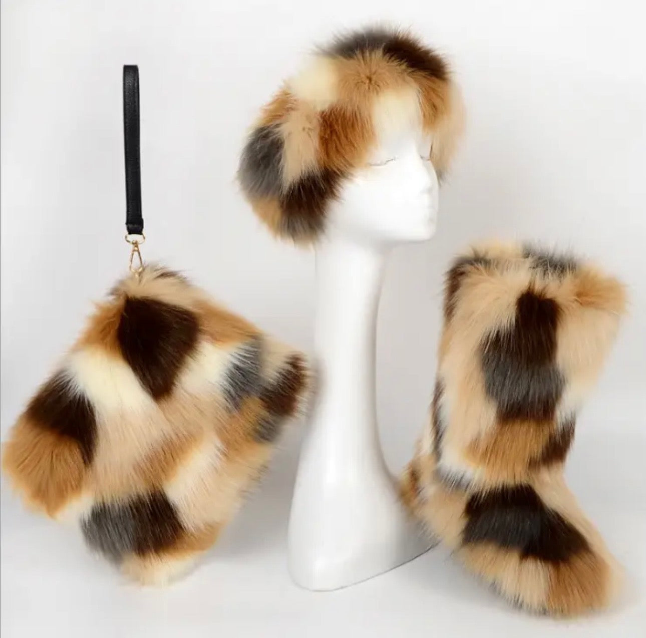 Faux Fur Boot purse headband set