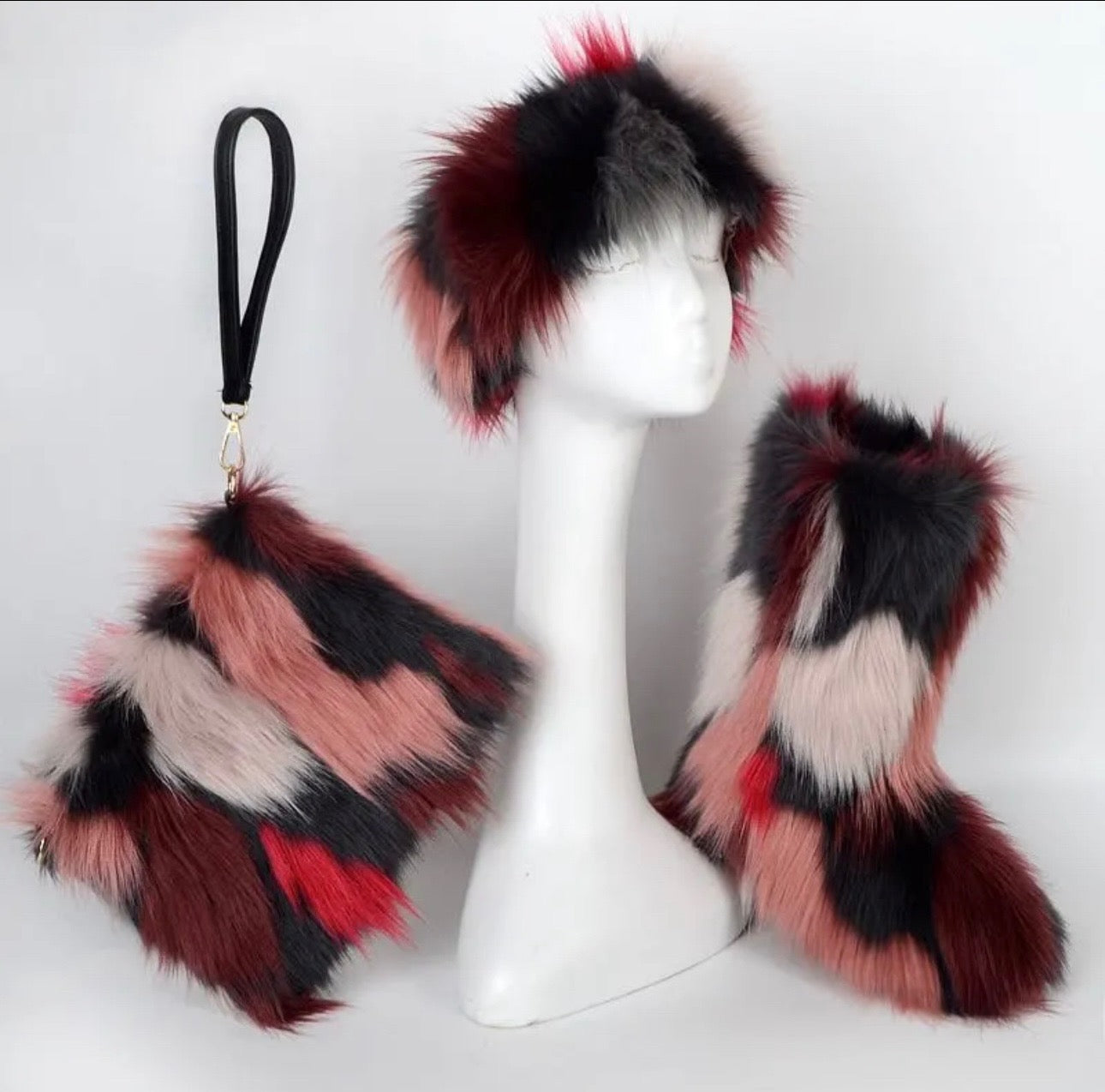 Faux Fur Boot purse headband set